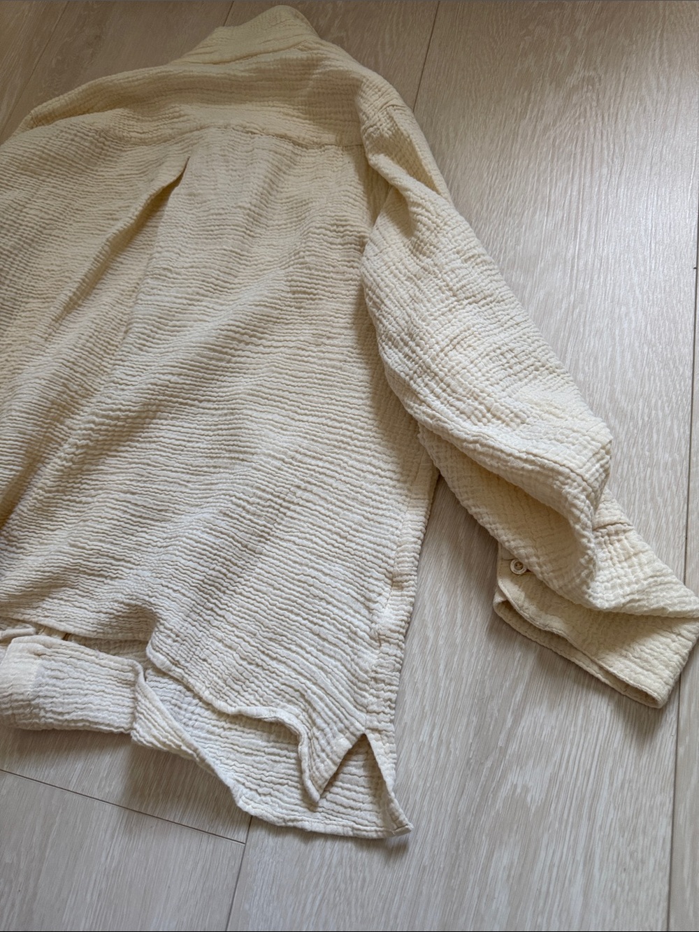 Calvin Klein Light Cream Button-Down Gauze Shirt - Picture 9 of 9